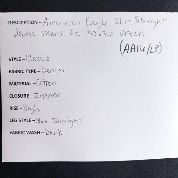 American Eagle Slim Straight Jeans Mens Size 30x32 Green - Picture 6 of 7